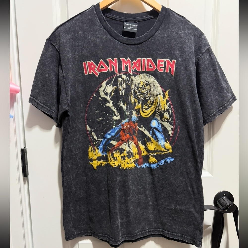 Iron Maiden Number Of The Beast Relaxed Distressed Stone Washed Graphic Tee
